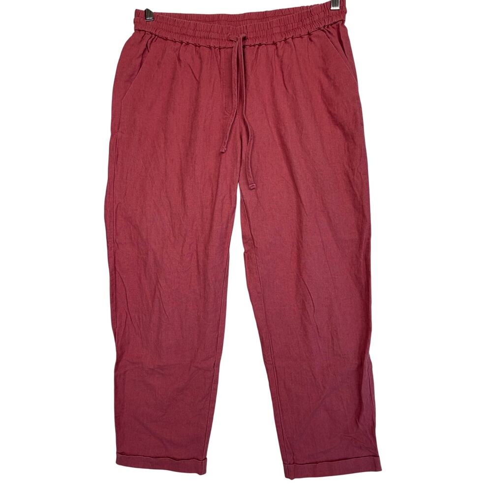 J. By J.Crew Women 10 Coral Red Linen Cotton Blend Drawstring Crop Pants Cuffed